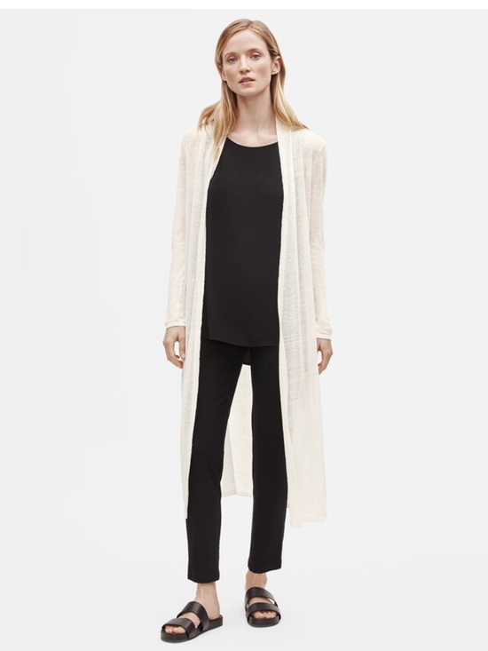 Eileen Fisher Sweaters - Eileen Fisher Organic Linen Lightweight Duster Cardigan in Ivory Retail $338